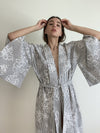 White/Slate Stripe Floral Kimono Robe by Ludmila Couture