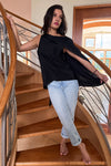 Asymmetrical Draped Top in Black Silk Charmeuse by Ludmila Couture