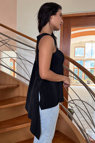 Asymmetrical Draped Top in Black Silk Charmeuse by Ludmila Couture