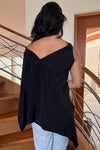Asymmetrical Draped Top in Black Silk Charmeuse by Ludmila Couture