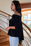 Asymmetrical Draped Top in Black Silk Charmeuse by Ludmila Couture