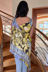Asymmetrical Draped Top in Butterfly Print Silk Charmeuse Multicolor by Ludmila Couture