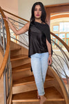 Asymmetrical Draped Top in Chocolate Silk Charmeuse by Ludmila Couture