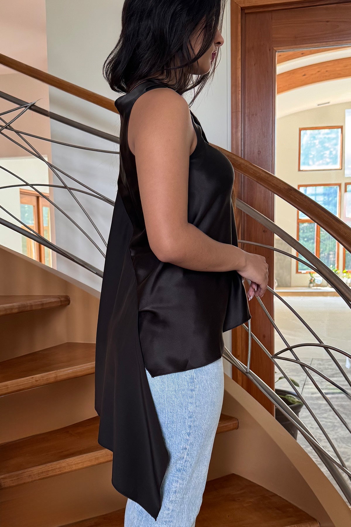 Asymmetrical Draped Top in Chocolate Silk Charmeuse by Ludmila Couture