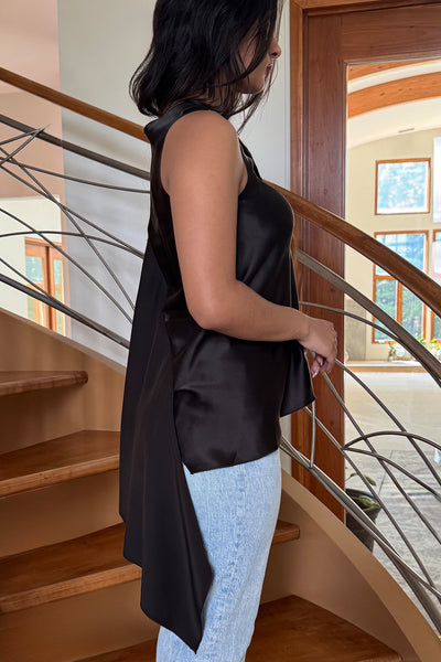Asymmetrical Draped Top in Chocolate Silk Charmeuse by Ludmila Couture
