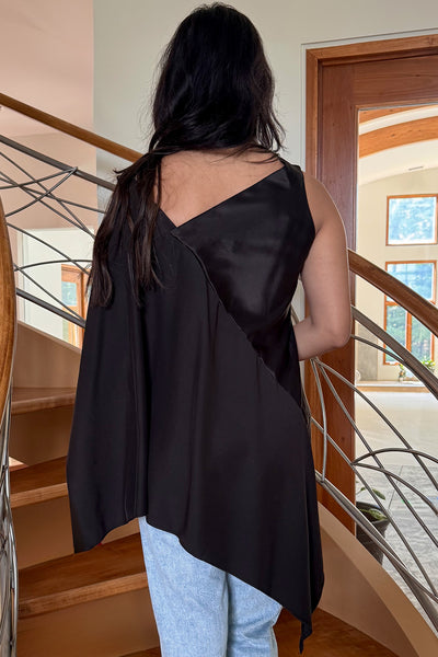 Asymmetrical Draped Top in Chocolate Silk Charmeuse by Ludmila Couture