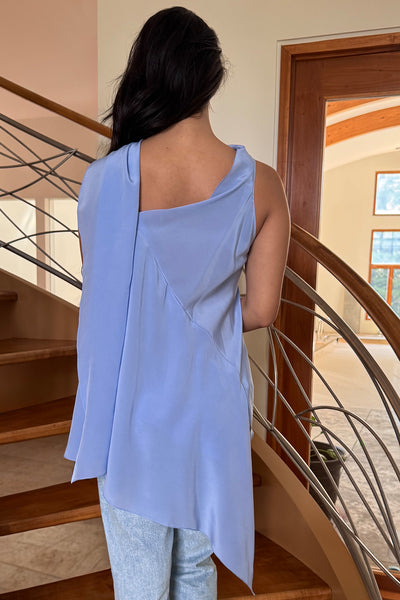 Asymmetrical Draped Top in Sky Blue Silk Charmeuse by Ludmila Couture