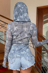 Mesh Long Sleeved Top with Hooded Cowl Neck