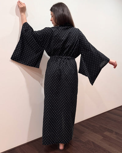 Black Dots Japanese Cotton Kimono Robe by Ludmila Couture