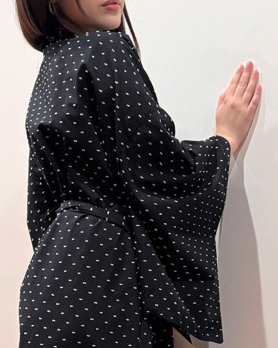 Black Dots Japanese Cotton Kimono Robe by Ludmila Couture