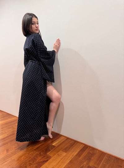 Black Dots Japanese Cotton Kimono Robe by Ludmila Couture