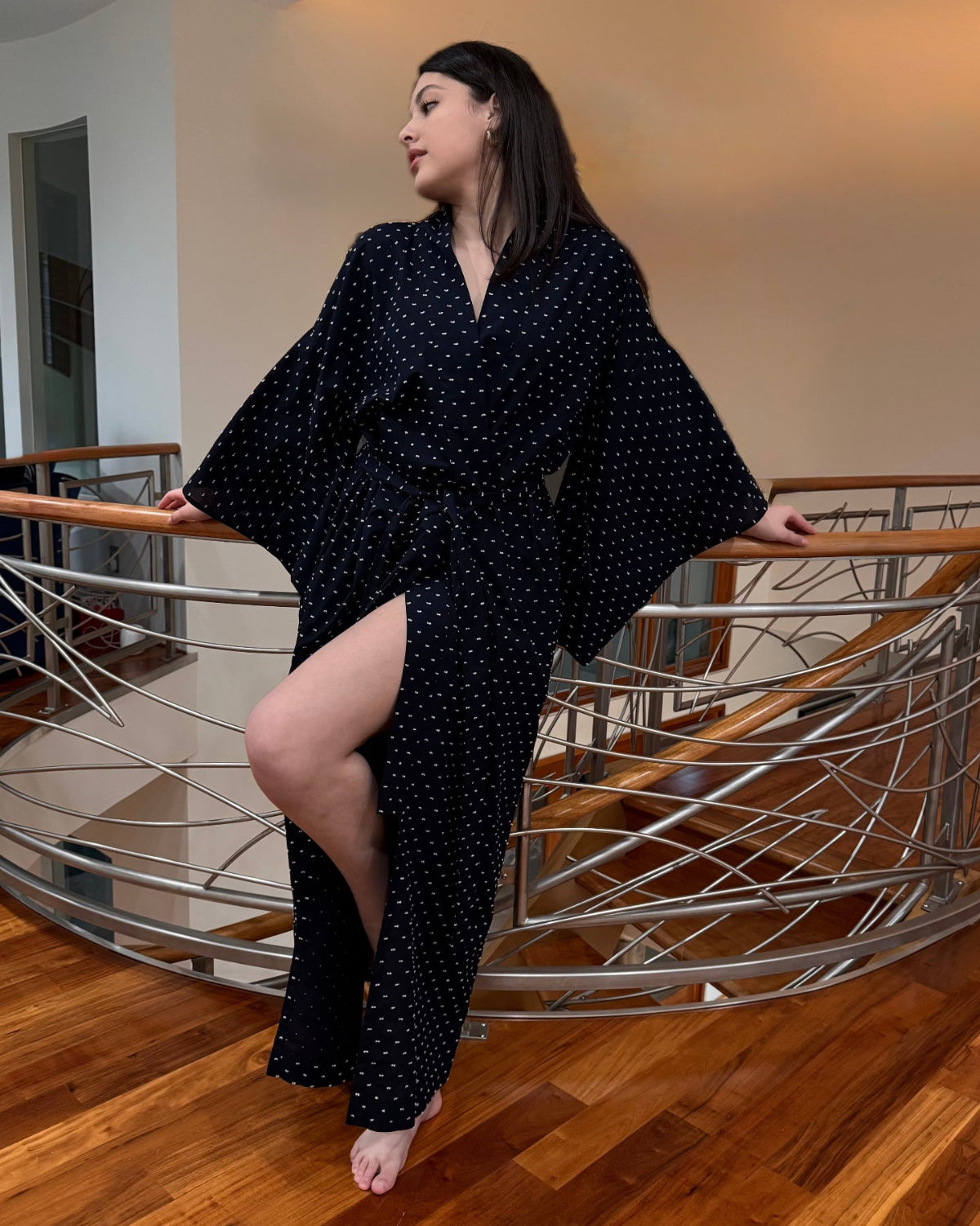  Black Dots Japanese  Cotton Kimono Robe by Ludmila Couture