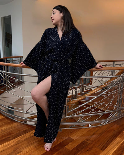 Black Dots Japanese  Cotton Kimono Robe by Ludmila Couture