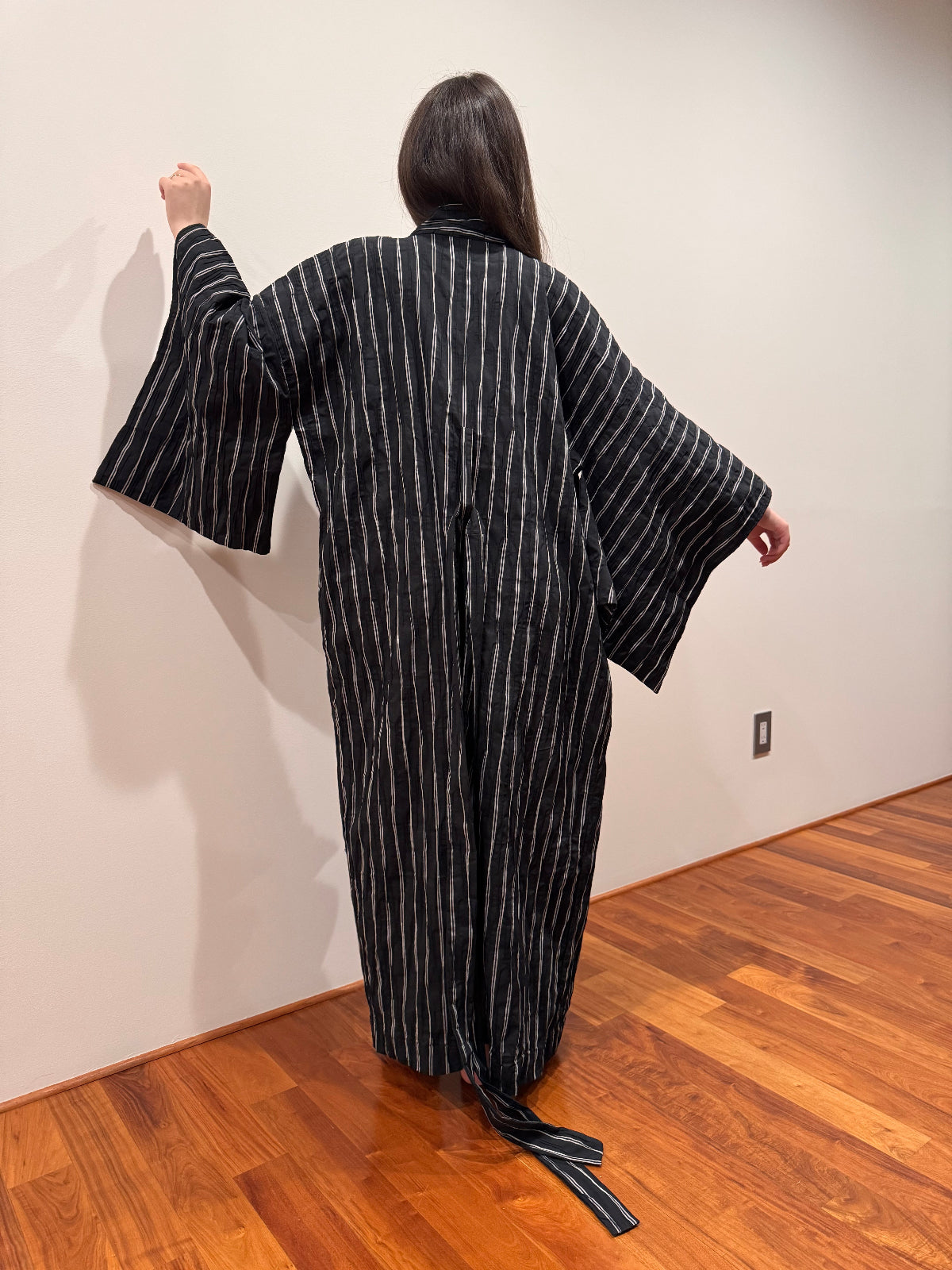 Japanese  White-Black Striped Cotton Kimono Robe by Ludmila Couture