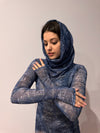 Bodycon Navy Maxi Hooded Cowl Neck Mesh Dress by Ludmila Couture