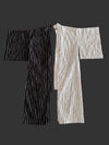 Japanese  White-Black Striped Cotton Kimono Robe by Ludmila Couture