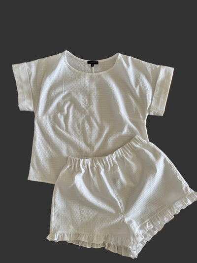 White Cotton  Pajama Lounge Set by Ludmila Couture