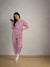 Mauve White Polka Dot Japanese Cotton Short Sleeve Long Pants Lounge Set Pajama by Ludmila Couture