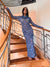 Bodycon Navy Maxi Hooded Cowl Neck Mesh Dress by Ludmila Couture