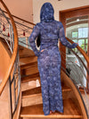Bodycon Navy Maxi Hooded Cowl Neck Mesh Dress by Ludmila Couture