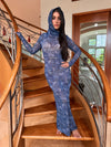 Bodycon Navy Maxi Hooded Cowl Neck Mesh Dress by Ludmila Couture