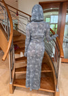 Bodycon Grey Maxi Hooded Cowl Neck Mesh Dress by Ludmila Couture