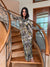 Printed Bodycon Maxi Hooded Cowl Neck Mesh Dress by Ludmila Couture