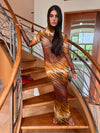 Tiger Printed Bodycon Maxi Hooded Cowl Neck Mesh Dress by Ludmila Couture