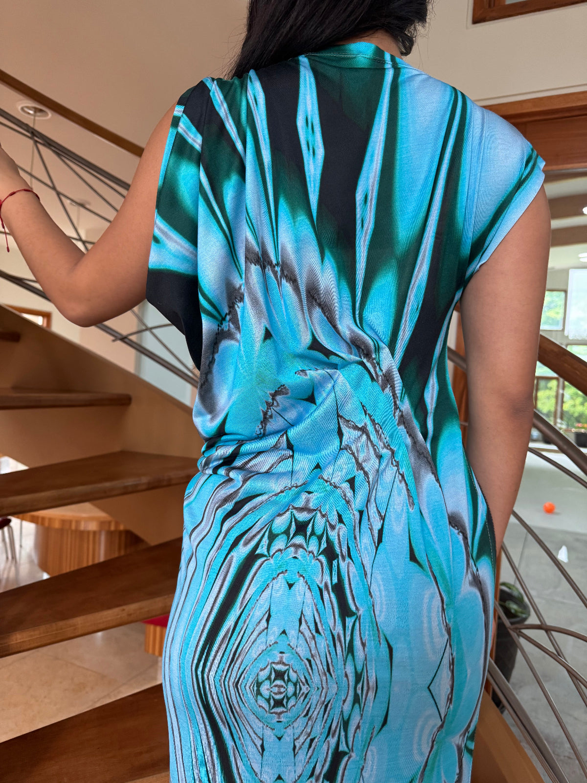 Maxi Dress Blue Abstract Print Design by Ludmila Couture
