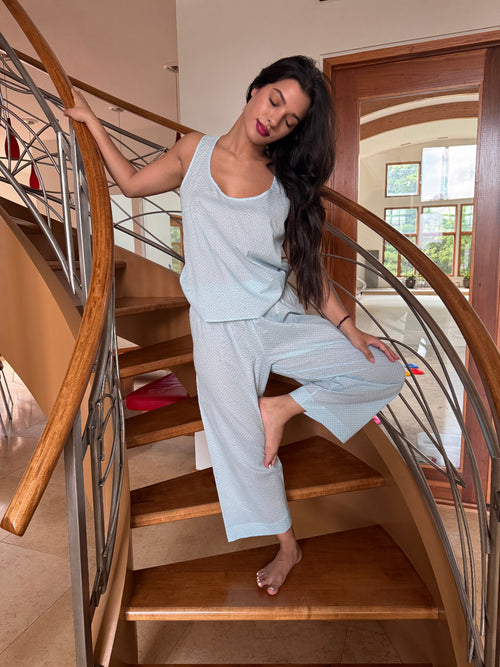 Baby Blue Japanese Cotton Lounge Set PJ by Ludmila Couture