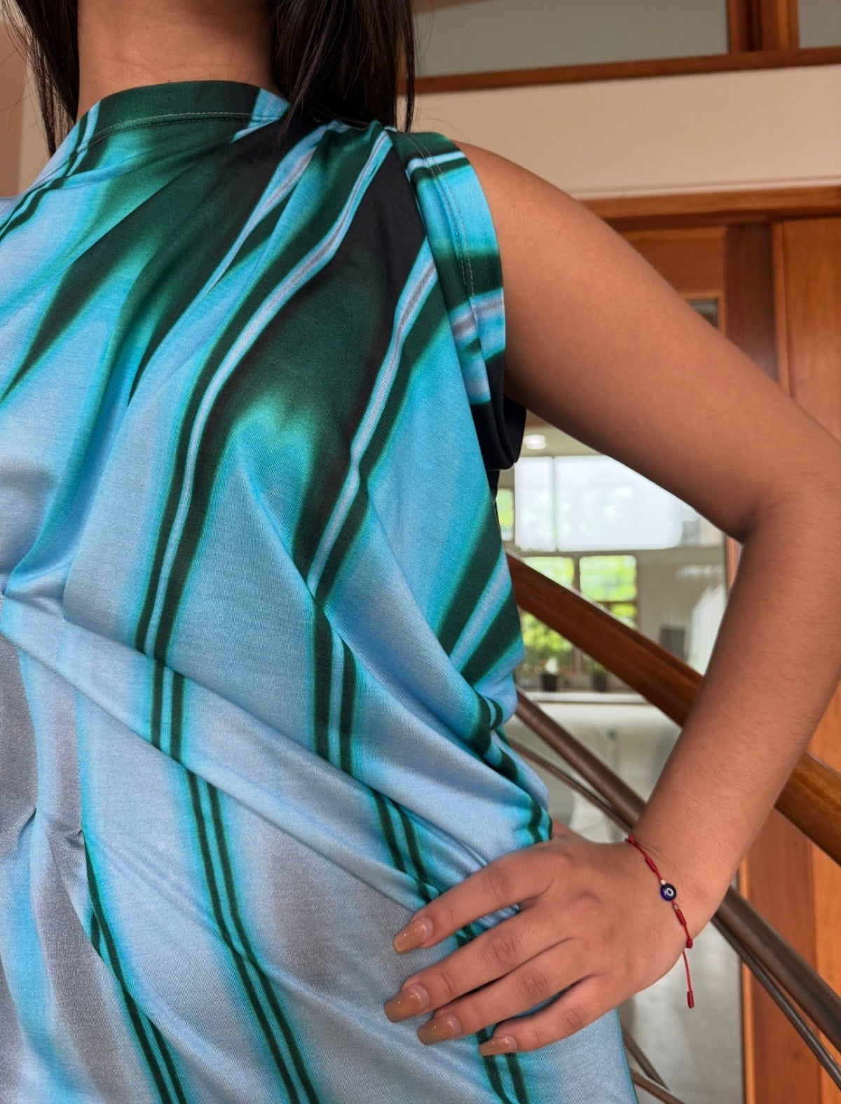 Mini Dress in Blue Abstract Print Cotton Design by Ludmila Couture