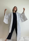 Japanese  White-Black Striped Cotton Kimono Robe Unisex by Ludmila Couture