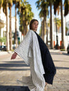 Japanese  White-Black Striped Cotton Kimono Robe Unisex by Ludmila Couture