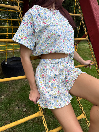 Blue Flowers Lounge Set  PJ Japanese Cotton by Ludmila Couture