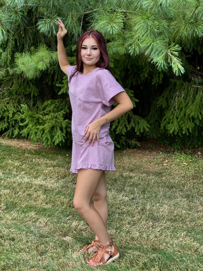 Mauve White Polka Dot Japanese Cotton Lounge Pajama by Ludmila Couture