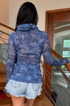 Mesh Long Sleeved Top with Hooded Cowl Neck