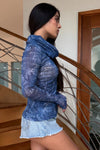 Mesh Long Sleeved Top with Hooded Cowl Neck