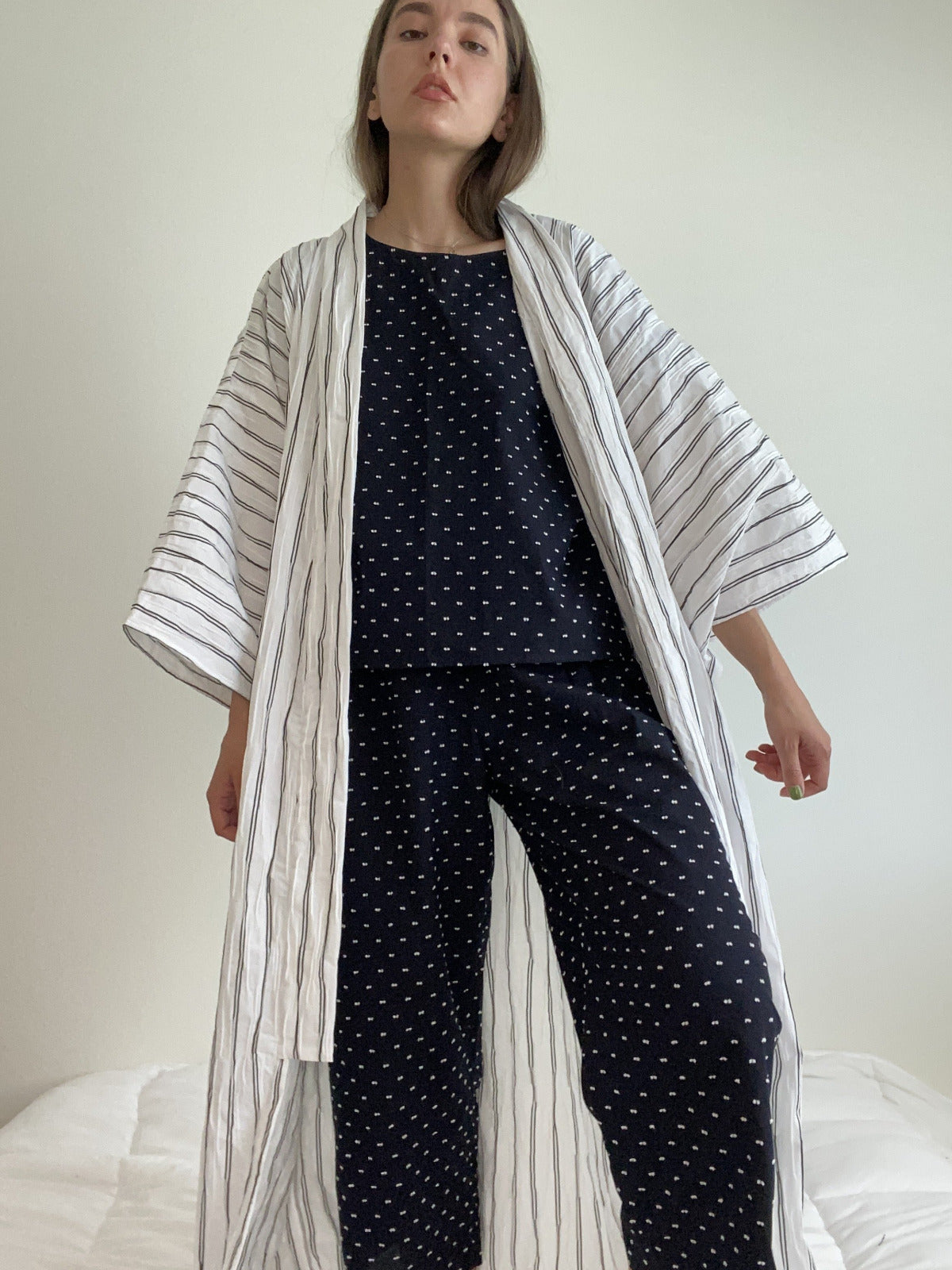 Japanese Dobby Cotton Kimono Robe by Ludmila Couture