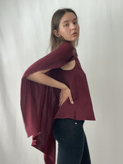 Silk charmeuse asymmetrical top Marsala color  by Ludmila Couture